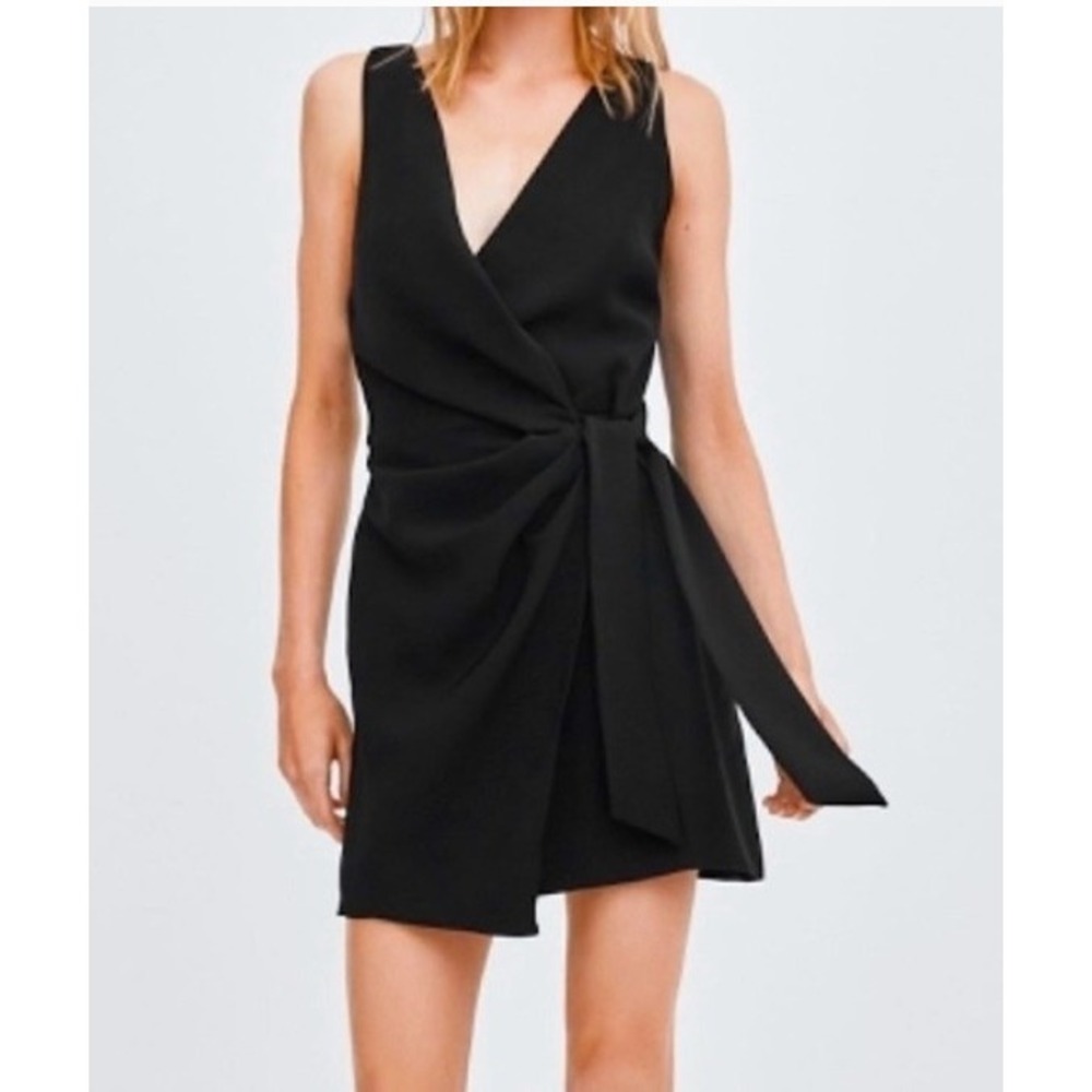 Zara TRF Black Wrap Mini Dress Tortoiseshell Ring Back Size Medium EUR M USA M